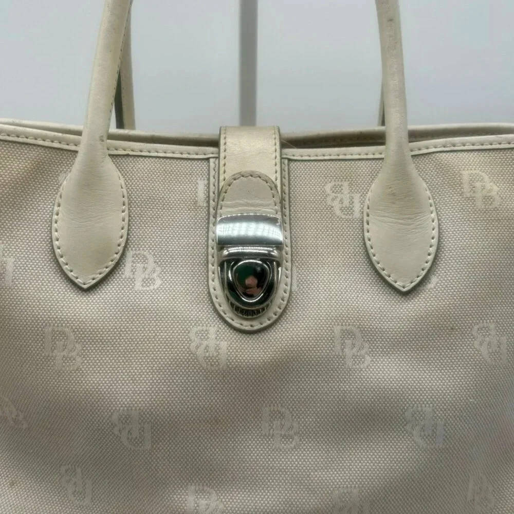 Dooney & Bourke DB Monogram Logo Purse Off White Ivory Canvas Leather Top Handle